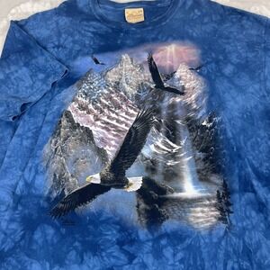 Vintage Y2K The Mountain Shirt Mens XXXL Blue Tie Dye Eagle Graphic Americana